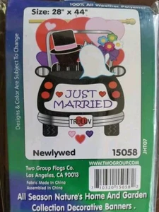 Just Married Hochzeit fahren Auto Herz Hochzeit Braut & Bräutigam 28”x44” - Bild 1 von 5