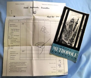 Vintage 1951 Bruxelles Belgio HOTEL METROPOLI Ricevuta camera da viaggio - Foto 1 di 6