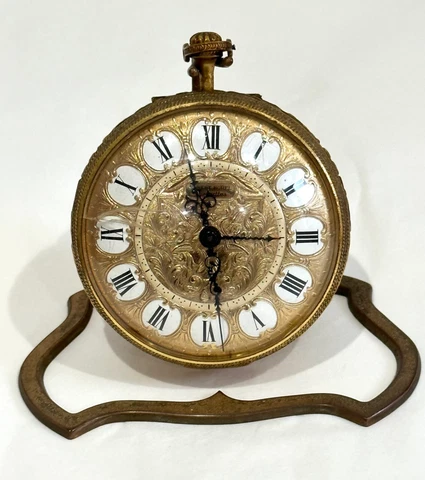 Ernest Borel Versailles 8 Day Alarm Clock 15 Jewel Rococo Revival + Stand Vtg Cover