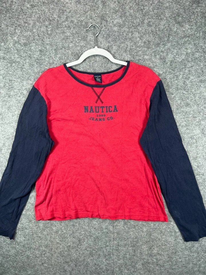 Camiseta Nautica Para Hombre XL Roja Azul Borde Rugby Crew Manga Larga Adulto 1 Foto 1 de 4