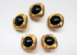 Lot of 5 Vintage Gold-Black Square (3/4"x3/4") Plastic Buttons - Picture 1 of 7