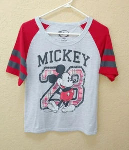 Disney Womens Top Small Mickey Mouse Raglan Short Sleeve Baseball Style T Shirt - Picture 1 of 3