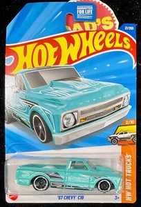 2025 HOT WHEELS, '67 CHEVY C10, Teal with White Pin Striping, Squarebody Pickup - Picture 1 of 9