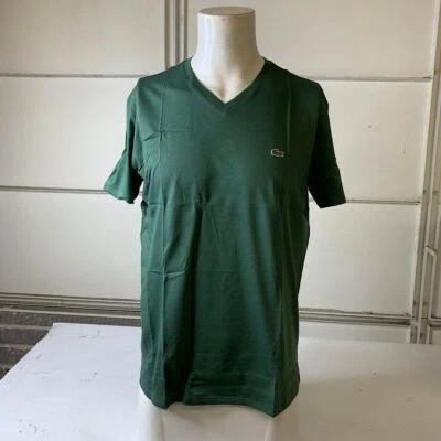 LACOSTE V-Neck Pima Cotton Jersey T-Shirt Men's Size US XL Dark Green - Image 1 of 4