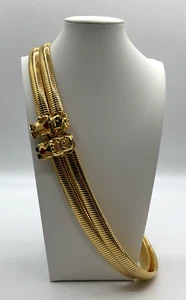 VTG JUDITH LEIBER GOLD METAL STRETCH OMEGA DOUBLE BELT AZTEC WARRIORS SIZE M 27" - Picture 1 of 15