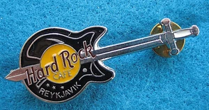 REYKJAVIK VIKING SWORD WHITE HANDLE BLACK RICKENBACKER GUITAR Hard Rock Cafe PIN - Picture 1 of 1