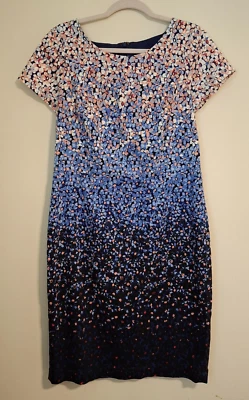 Talbots Size 10 Pink&Blue Ombre Floral Cap Sleeve Sheath Dress Lined Stretch - Image 1 of 4