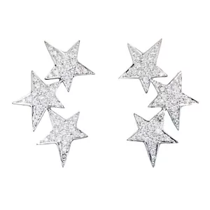 Diamond Star Earrings Estate 18k White Gold 3 Tier Fine Celestial Jewelry - Picture 1 of 3