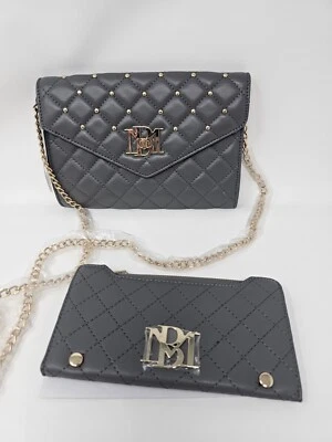NWT Badgley Mischka Quilted Gray Gold Studs Crossbody Handbag & Matching Wallet - Image 1 of 4