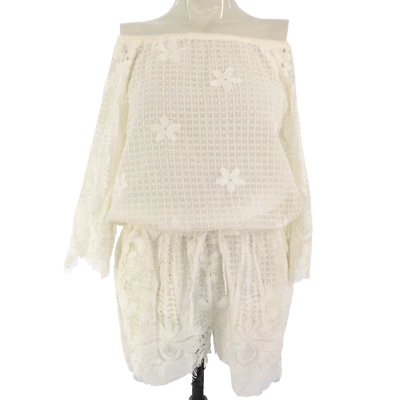 Valerie Khalfon Playsuit Off Shoulder White Romper Cutwork Lace Bohemian UK 8 - Image 1 of 4
