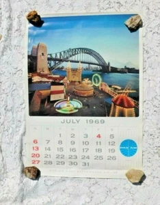 PÓSTER DE VIAJE DE COLECCIÓN PAN AMMERICAN AIRLINES CALENDARIO JULIO 1969 AUSTRALIA - Imagen 1 de 3
