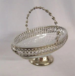 Silver Plate Basket with Crystal Glass Insert 8" long x 7" tall x 5.5" wide - Picture 1 of 1