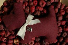 Primitive Valentines Burgundy Wool Scottie Dog w Bow, Charm Ornament