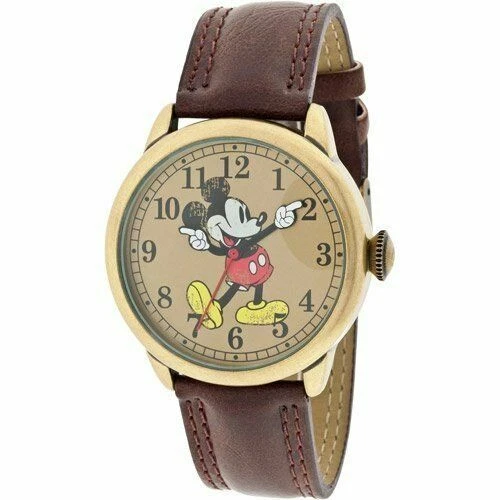 Disney MCK959 Mickey Mouse Unisex Gold Tone & Leather Classic Moving Hands Watch - Image 1 of 1