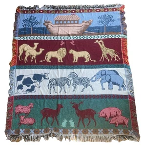 Crown & Crafts Noah’s Ark  Weavers Cotton Throw Blanket 45 X 56 made in USA  - Picture 1 of 7