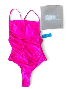 Jabeick ruched one-piece swimsuit in a hot pink color thong crisscross back NWT - Picture 1 of 4