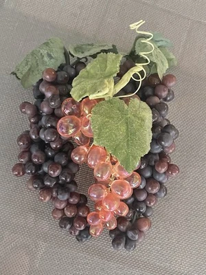 Vintage MCM faux fruit artificial Grape Cluster 2 Purple Rubber  1 Pink acrylic  - Image 1 of 4