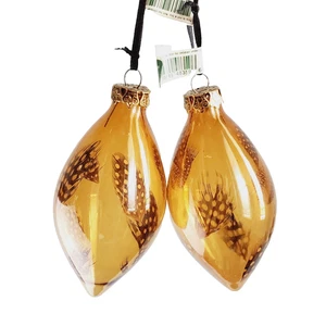 Craftman Collection Amber Feathered Teardrop Ornaments X 2 Christmas Holiday MCM - Picture 1 of 9