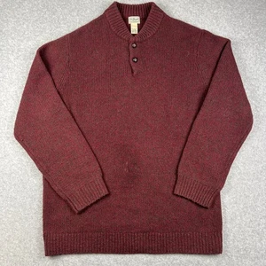 LL Bean Ragg 100% Lambswool Sweater Pullover Henley Neck Knit XLT Mens Red - Picture 1 of 6