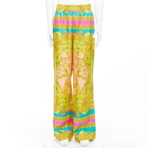 VERSACE Barocco Goddess 100% silk twill graphic print wide leg pants EU50 L - Picture 1 of 8