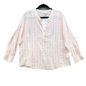 Joie Bekette Linen Blouse Shirt Womens Medium Blush Sand Pink Striped New - Picture 1 of 14