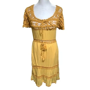 Cleobella Senf Häkeldetail Midikleid, XS Petite Boho Cottagecore Festival - Bild 1 von 6