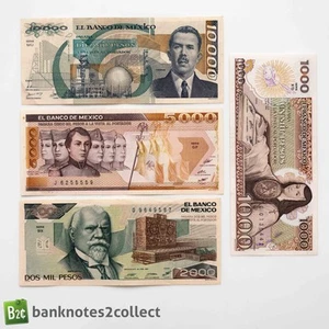 MÉXICO: Juego de 4 billetes de pesos mexicanos. - Imagen 1 de 3