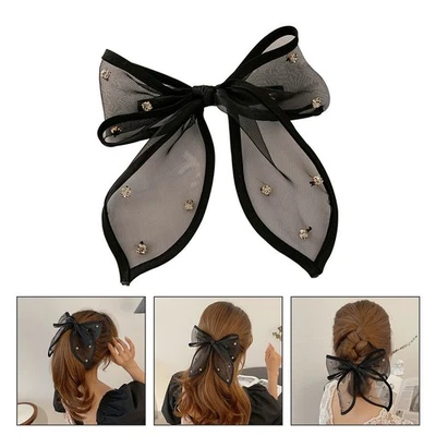 Bow Hairpin Hairbow Barrettes Bowknot Woman Rhinestone Snap - Image 1 of 4