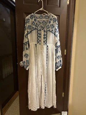 Zara Embroidered Floral Maxi Cover Up Dress Size USA M Beach Cruise Wear - Image 1 of 2