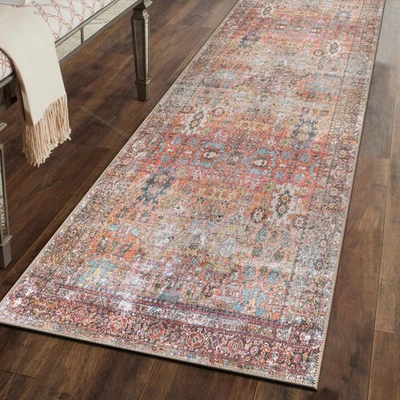 Multi Transitional Distressed Runner Rug — Machine Washable & Non‑Slip, 2' 6"... - Image 1 of 4