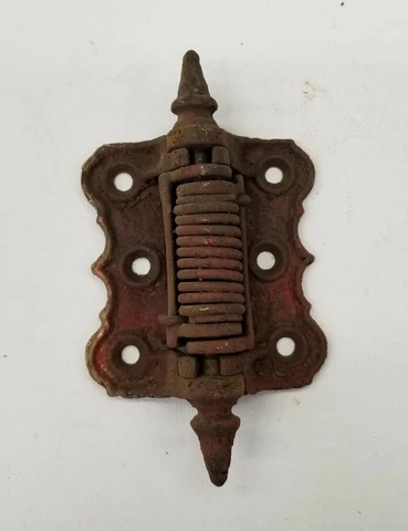 Vintage, Antique, Steel, SPRING LOADED, DOOR, Gate HINGE, Red Paint, Steampunk Cover