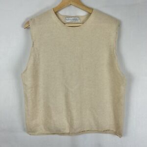 VALERIE STEVENS Two Ply Cashmere Boxy Sweater Vest Seeveless Large Tan Neutral