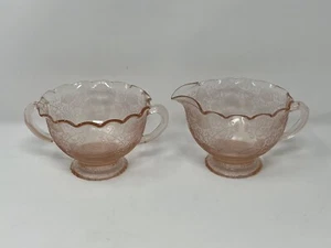 Hazel Atlas FLORENTINE #1 PINK *RUFFLED CREAMER & SUGAR* - Picture 1 of 7