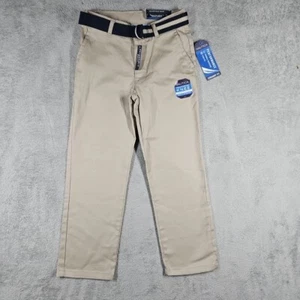 Nautica NWT! Boy’s Uniform Khaki Flat Front Pants Adjustable Waist Belt Size 6 - Picture 1 of 11