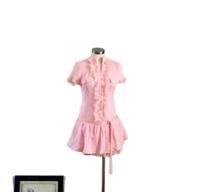 UNO CORE S Cotton Pink Drop WAIST Blouse TOP Lace Belted - Picture 1 of 10