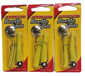 Johnson Beetle Spin 1/4 oz Yellow Stripe Dot Fishing Lure BSVP1/4-YBS Lot of 3 - Picture 1 of 2