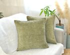 Textured Throw Pillow Covers 20X20 Inch, Olive Green Stitched Edges  Set Of 2