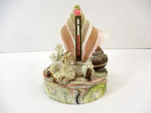 Souvenir MUSCHEL funktionierendes THERMOMETER Vintage MCM Chalkware Base Indoor Figur - Bild 1 von 12