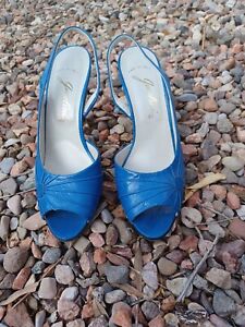 Vintage Garolini Electric Blue Women's 3" Italian High Heel Leather Pumps 6 1/2 