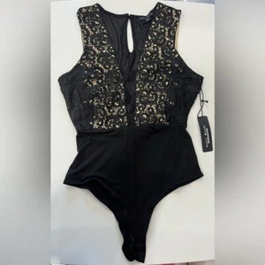 Haute Monde Black Sexy Lace & Sheer bodysuit Size L - Picture 1 of 4