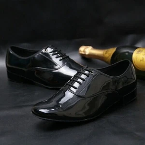 Herren Ballsaal Tanzschuhe Leder Latein Walzer Tango Salsa niedriger Absatz schwarz neu SPW - Bild 1 von 9