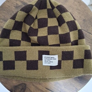 Rare Vintage 90s Stussy Checkered Beanie Knit Logo Embroidered - Picture 1 of 3