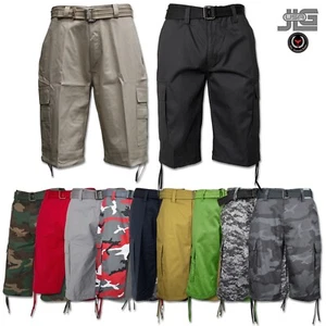 Men Solid and Camouflage Belted Cargo Shorts Cotton Twill Size 32 to 44 New - Picture 1 of 42