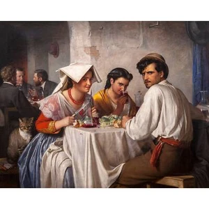 Carl Bloch, In a Roman Osteria, 1866, Semi-Metallic Gloss, 24" x 30" - Picture 1 of 10