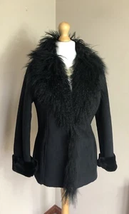 Faux Suede Real Mongolian sheepskin Fur Afghan jacket coat Penny Lane Size 14 - Picture 1 of 15