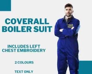 Embroidered - Stud Front Boilersuit Coverall Overalls Workwear College Mechanics - Picture 1 of 2