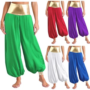 Womens Stain Hippie Harem Arabian Costume Loose Lantern Long Pants Belly Dance - Picture 1 of 63