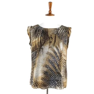 Women's Vince Camuto Tan Black Print Sleeveless Blouse sz S - Picture 1 of 6