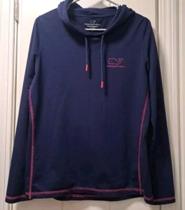Vineyard Vines Performance Navy Pink Long Sleeve Lightweight Hoodie Womens Sz M - Picture 1 of 10