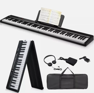 88-Key Foldable Digital Piano Full-size Semi Weighted Keyboard W/ Headphone UK - Picture 1 of 9